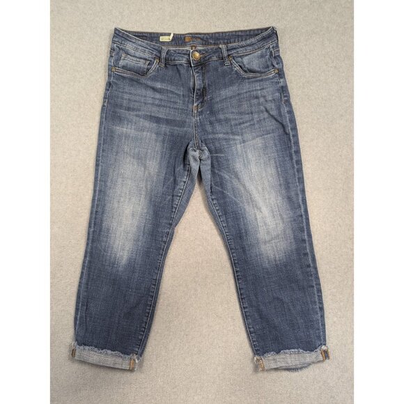 Kut from the Kloth Jeans Womens Size 12 Blue Amy Crop Straight Leg Rolled Cuffs - Picture 1 of 15